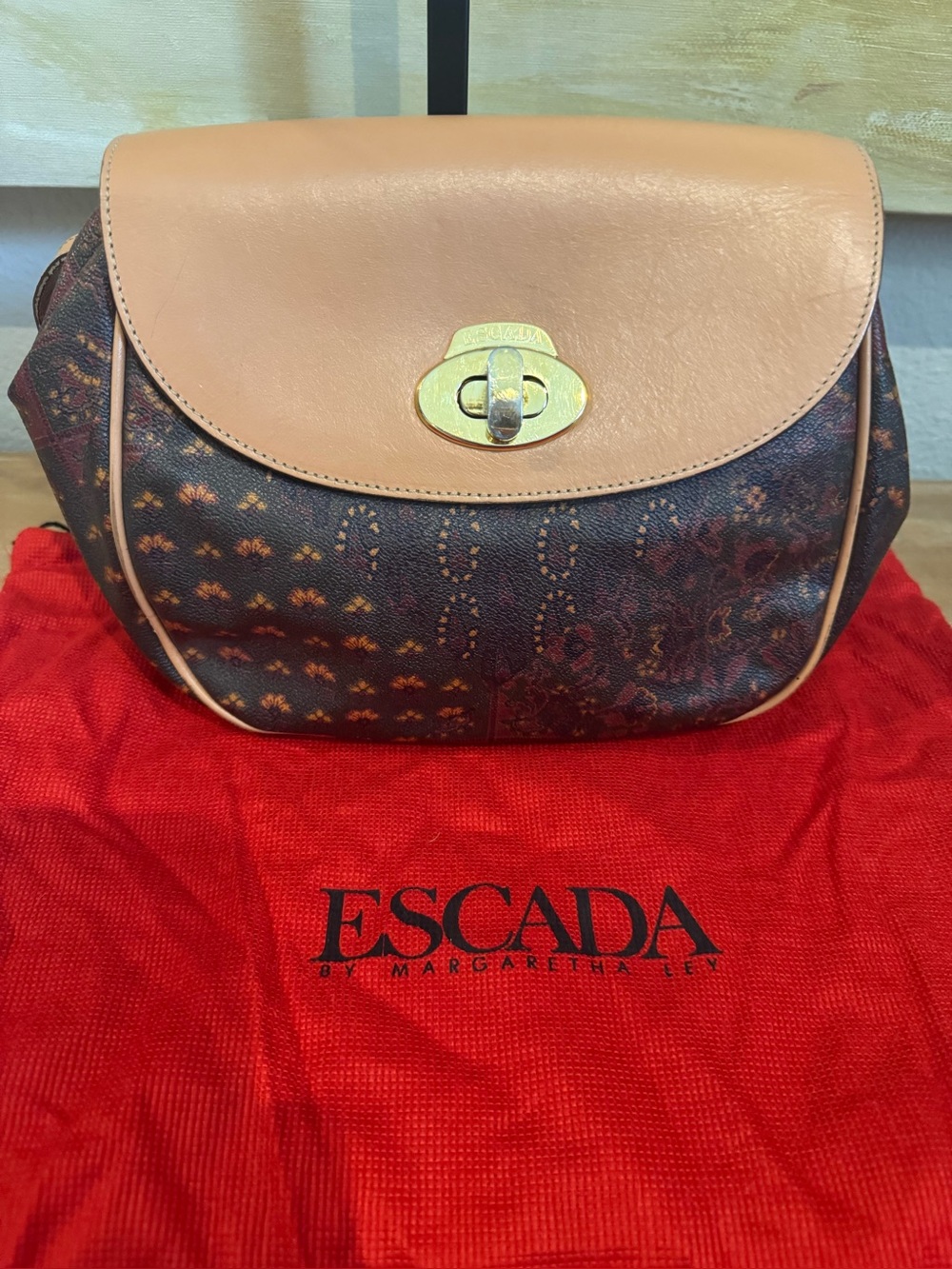 Vintage Escada Signature Paisley Saddle Bag Crossbody Bag